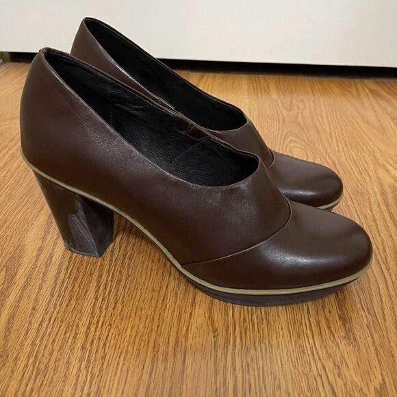 CAMPER Maroon brown Chunky round toe heels size 40 US 10 - Picture 3 of 9